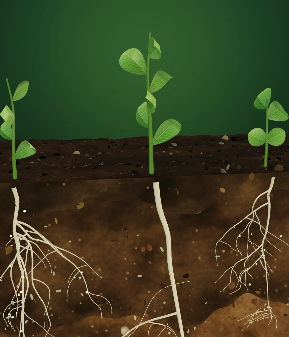 Illustrative cross-section of the soil surface with young plants